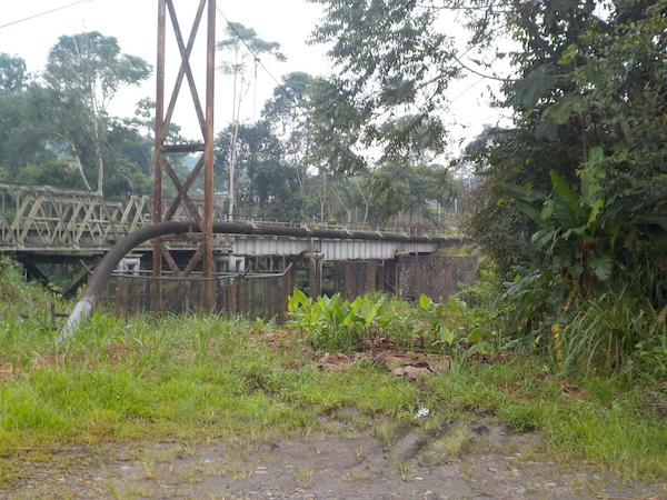 Oil pipeline crossing the Napo River in the Yasuni National Park, Ecuador.